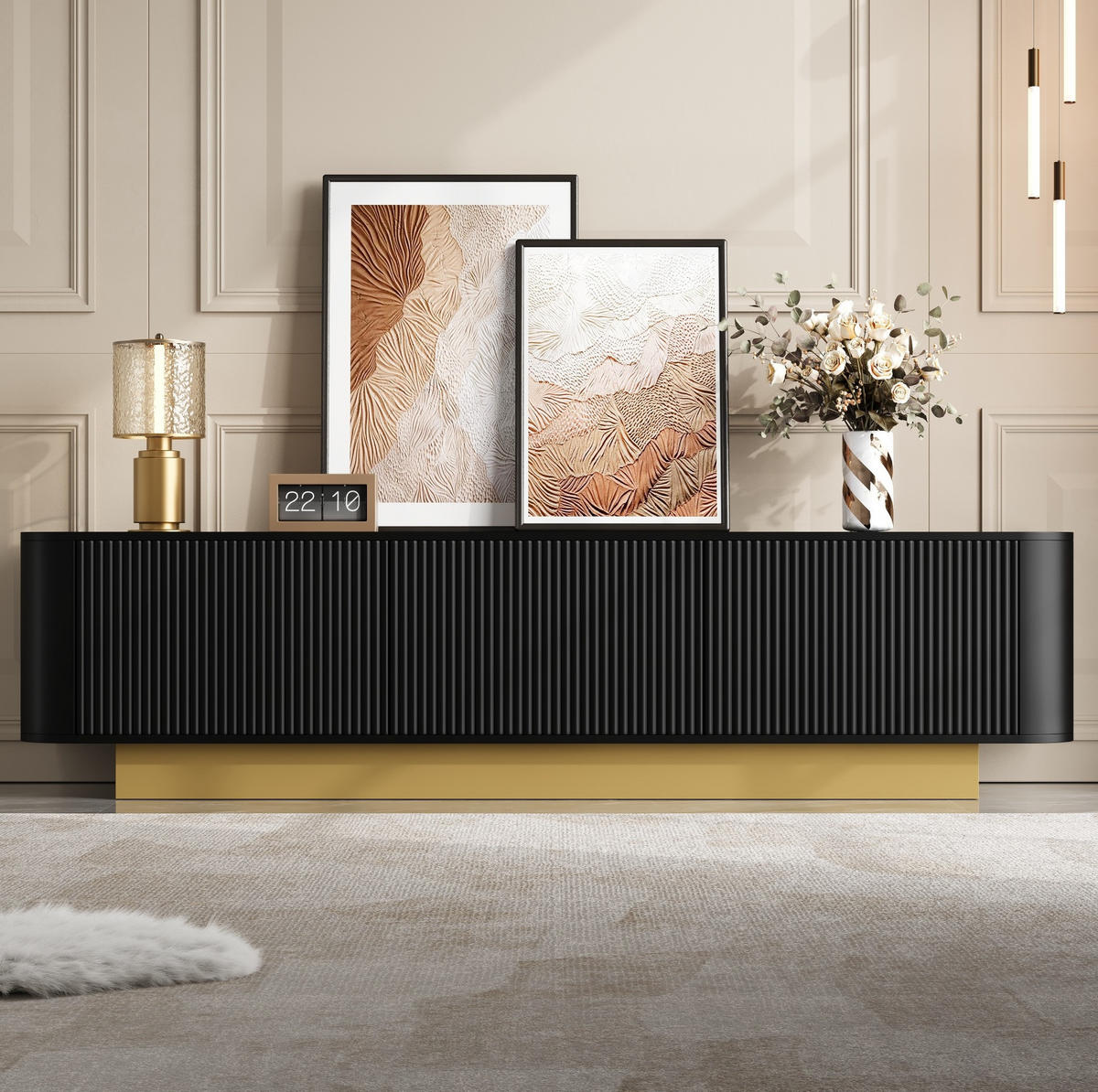 LOWBOARD 170/40.5/47 cm Schwarz aus MDF und Spanplatte mit Kabelführung - Schwarz, Holzwerkstoff (40.5/47/170cm) - OKMYHOME