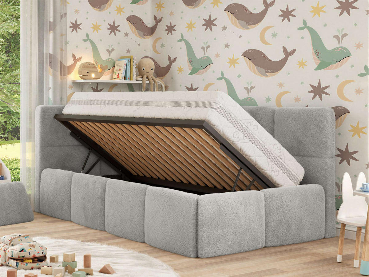 DĚTSKÁ POSTEL ARVO ALTA 90/200 - Světle šedá Plyš - Vlevo - světle šedá, textil (90/200cm) - MKS