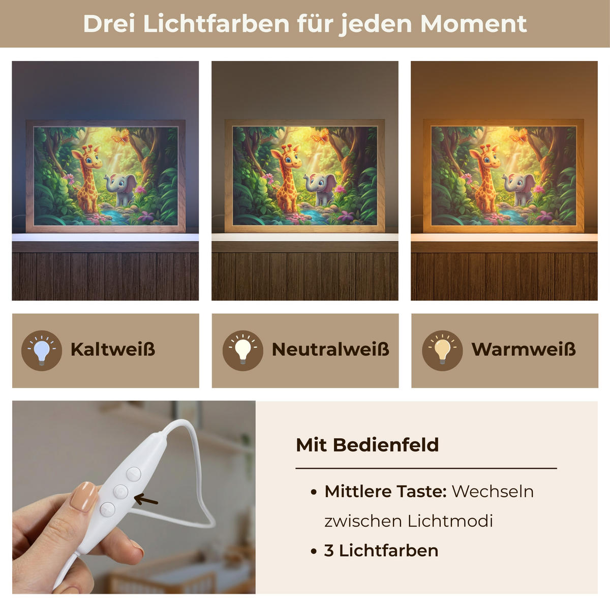 NACHTTISCHLAMPE Giraffe - Elefant - Blumen - Dschungel 30x20 cm - Grün, Holzwerkstoff (8/30/20cm)