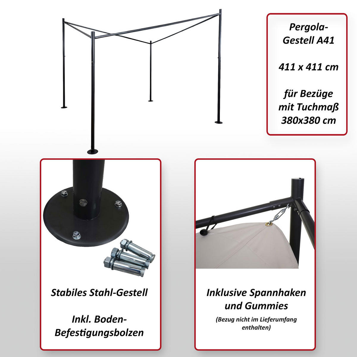 PERGOLA GESTELL Schwarz - Schwarz, Metall (411/292/411cm) - MCW