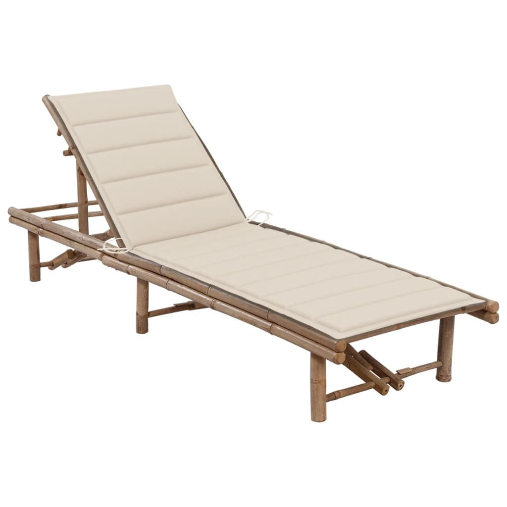 GARTEN-SONNENLIEGE mit Auflage Bambus - Beige, Holz (65/87/200cm) - furnicato
