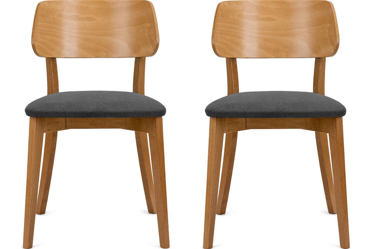 STUHL-SET VINIS 2tlg. Velours-Sitz, graphit - Eichefarben/Graphitfarben, Holz/Buchenholz (47/81/45cm) - KONSIMO®