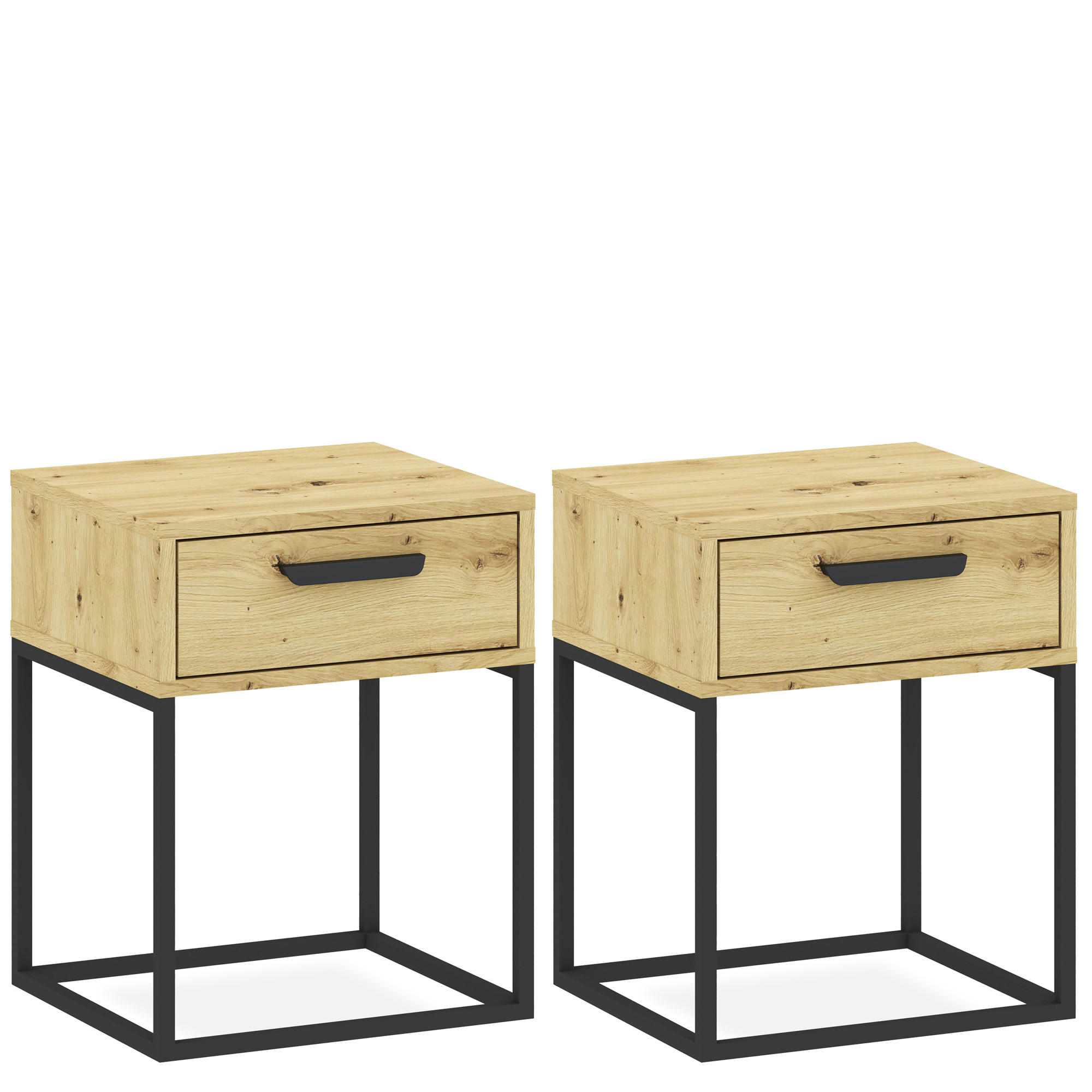 NACHTTISCH RECTUS 2-er Set - Eichefarben/Schwarz, Holzwerkstoff (40/52/39cm) - KONSIMO®