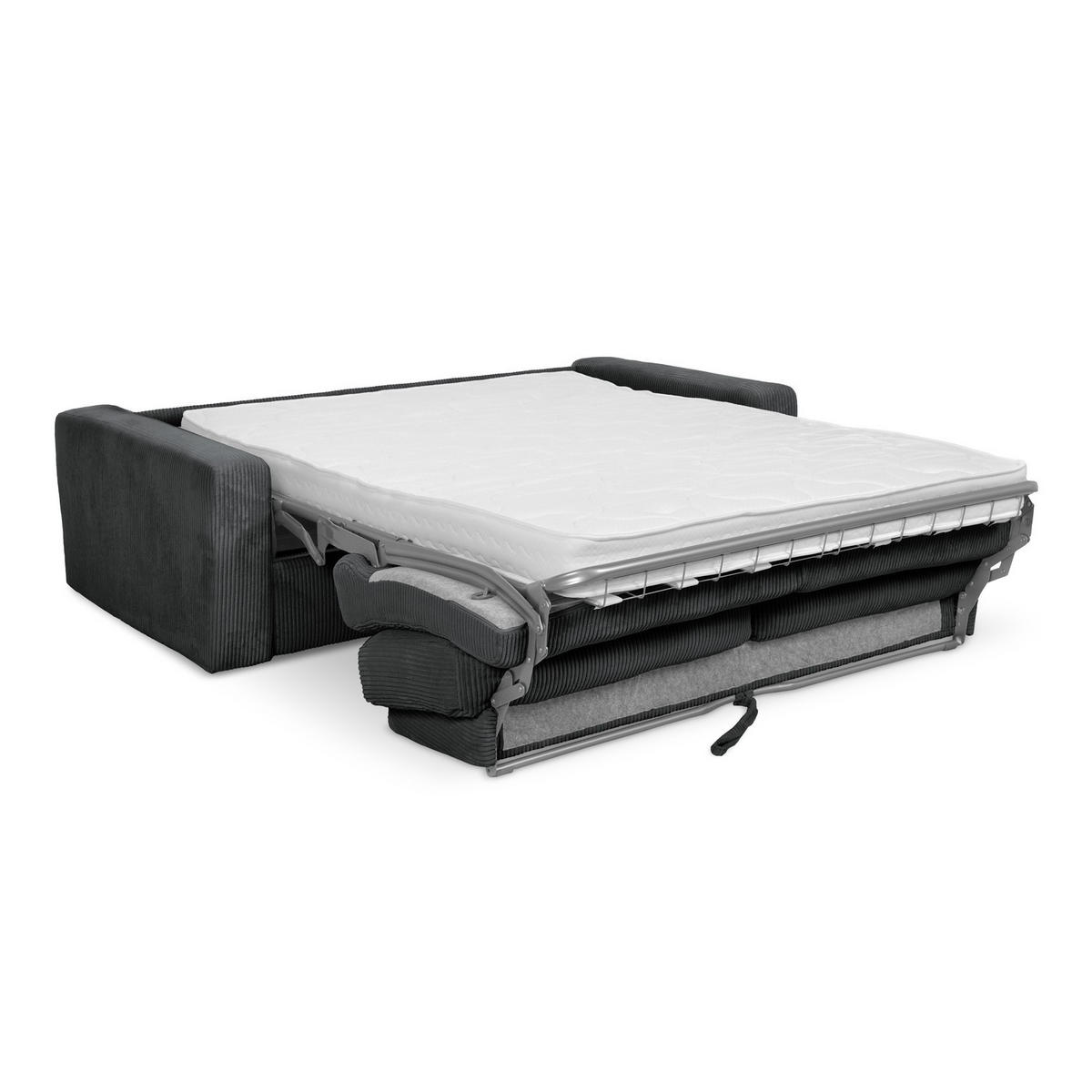 3-SITZER SOFA mit Schlaffunktion Cord Stoff Grau - Dunkelgrau/Schwarz, Kunststoff/Textil (195/80/100cm) - LaMiaSofa