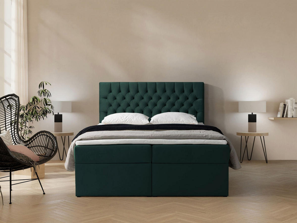 BOXBETT Daissy Flaschengrün Samt 160x200 cm - Grün, Textil (160/200cm) - Selsey