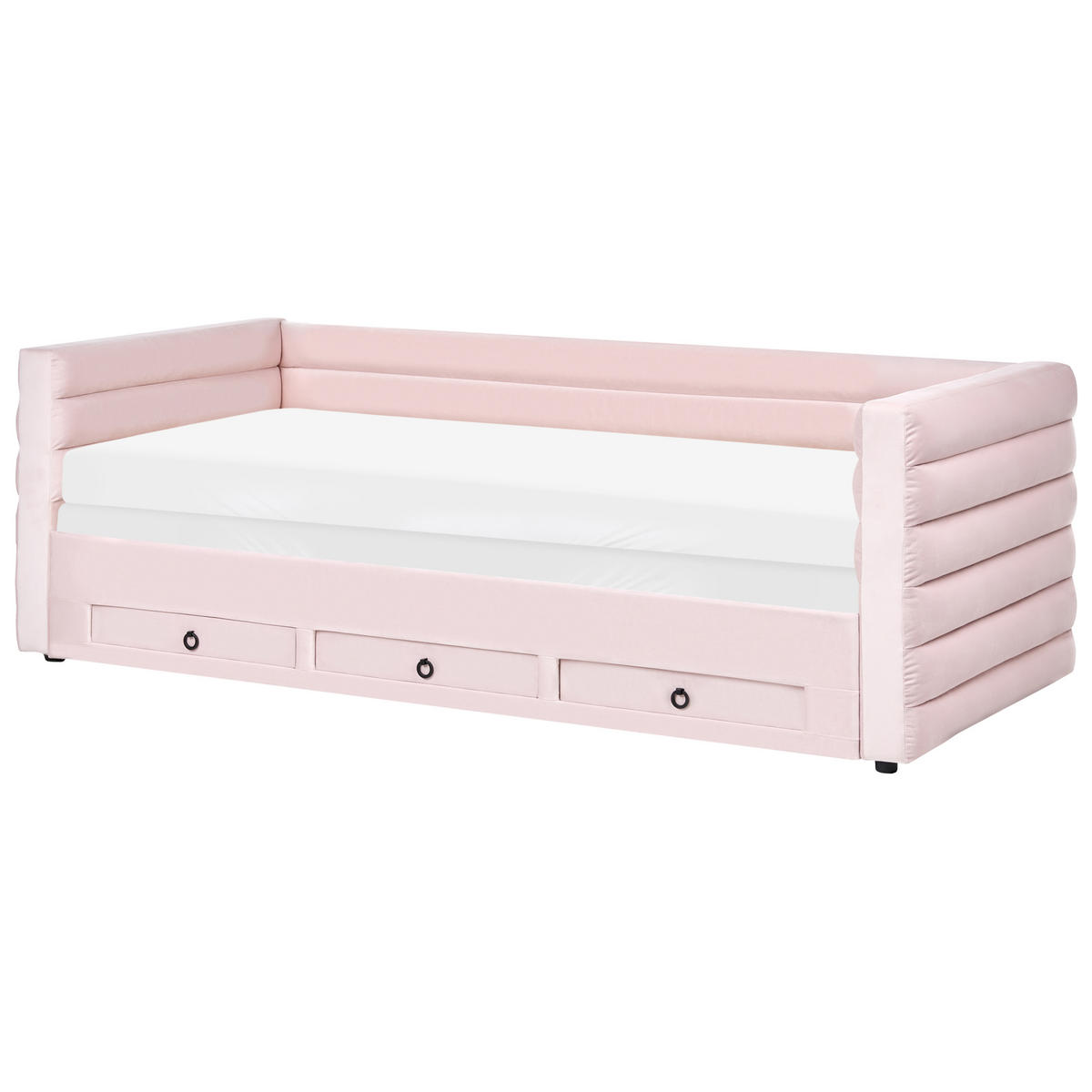 TAGESBETT mit Stauraum 90/180/200 Samtstoff Pastellrosa Meudon - Pink, Textil (90/200cm) - Beliani