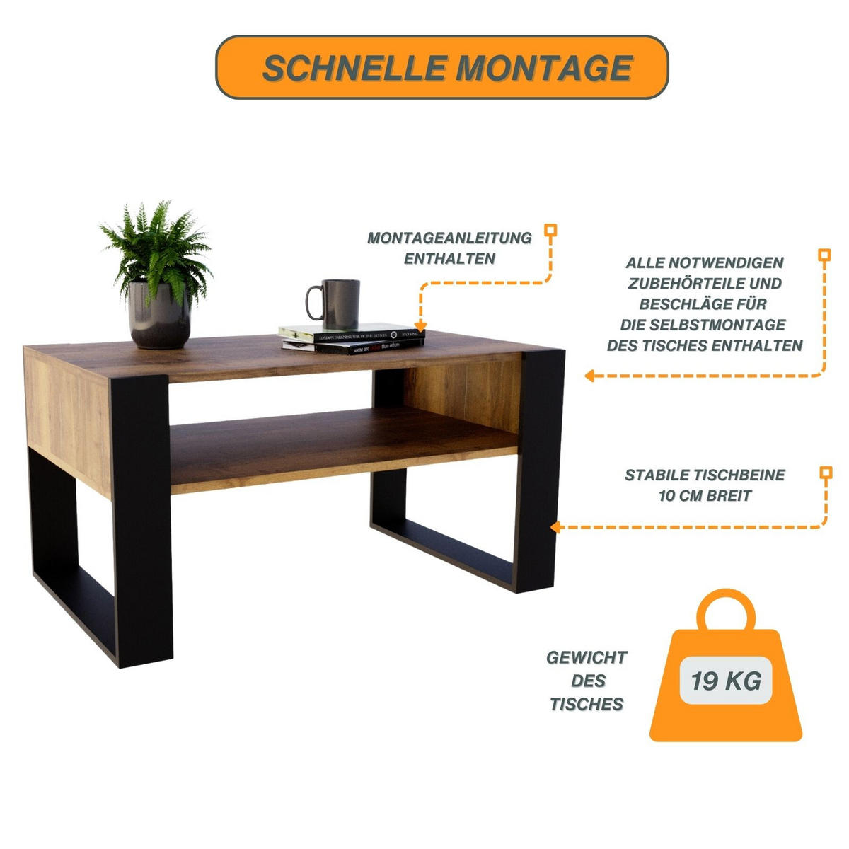 COUCHTISCH Karo92 92/45/53,6 - Schwarz/Sonoma Eiche, Holzwerkstoff (54/92/45cm) - RAUMHIRSCH FURNITURE