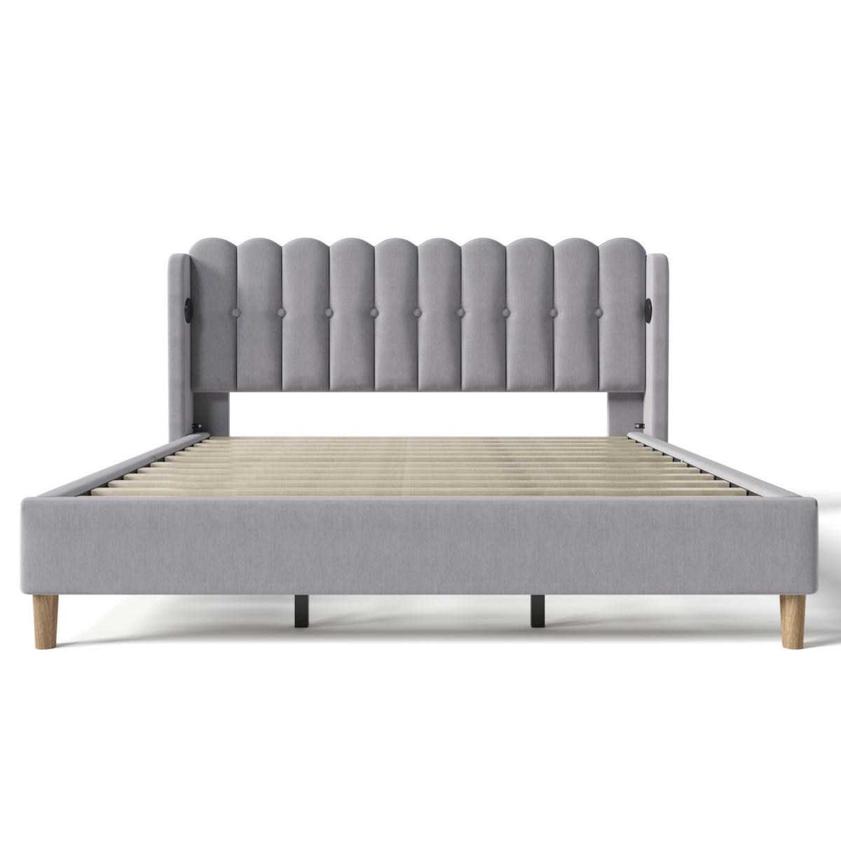 POLSTERBETT aus Leinen 180x200 cm in Grau mit USB- und Typ-C-Ladefunktion - Grau, Textil (180/200cm) - Modfu