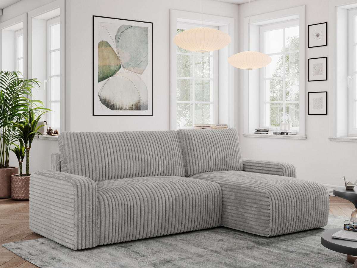ECKSOFA ARGOS Hellgrau Cord - Hellgrau/Schwarz, Kunststoff/Textil (245/150cm) - MKS