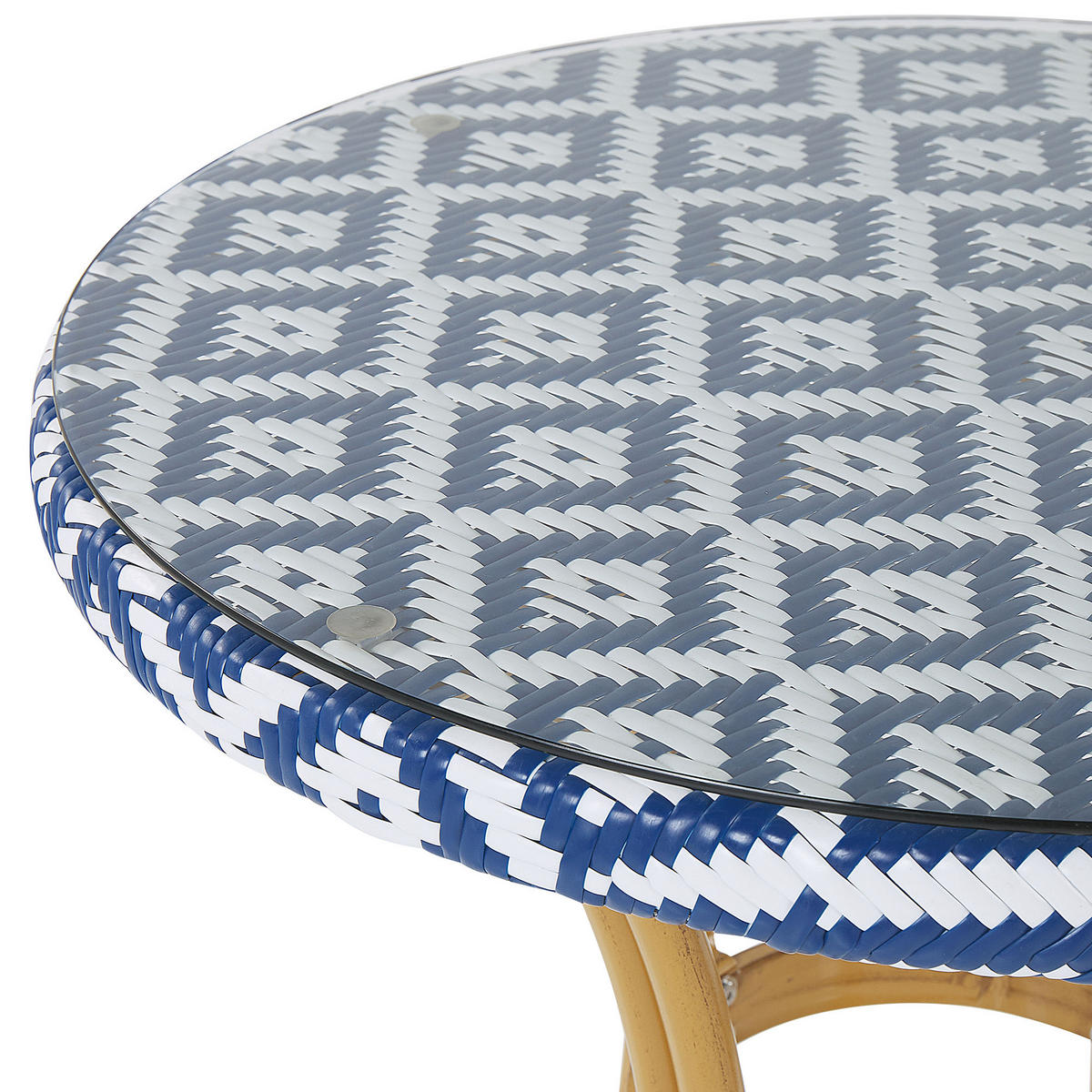 GARTENTISCH Rattan blau/weiß 70 cm Rifreddo - Blau/Weiß, Kunststoff (70/70/76cm) - Beliani
