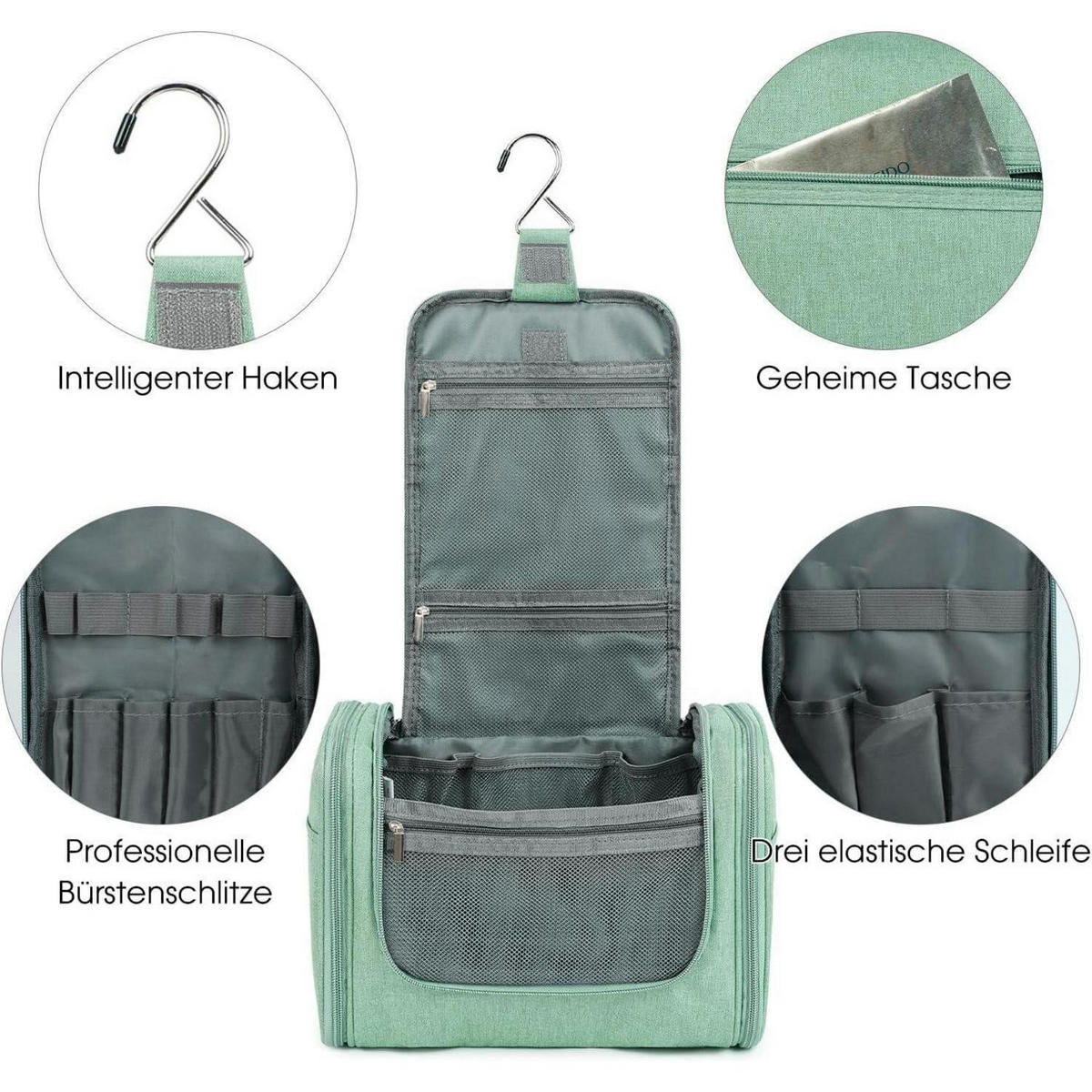 KULTURTASCHE zum Aufhängen Grün 27 x 15,5 x 59 cm - Grün, Textil (5/2/5cm)