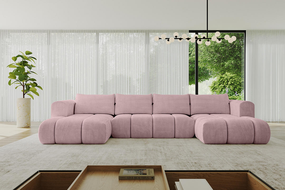 WOHNLANDSCHAFT Ottomane Links CLOUD-U 414x180x40 Rosa Cord - Rosa, Holzwerkstoff/Kunststoff (414/90/180cm) - ALTDECOR