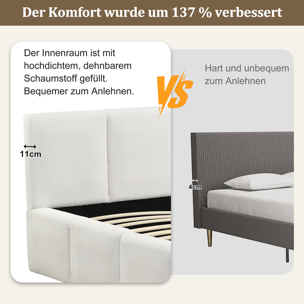 POLSTERBETT 180/200 cm mit Lattenrost, gepolstertem Kopfteil und Bouclé-Bezug, Beige - Beige, Textil (180/200cm) - Redom