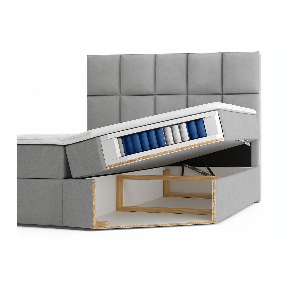 BOXBETT Anna mit Taschenfederkernmatratze und Topper, 120x200, Dunkelgrau, Terra-Stoff - Dunkelgrau, Holzwerkstoff/Kunststoff (120/200cm) - AN-Moebel 4u