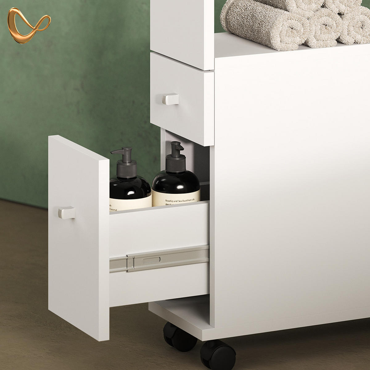 BADSCHRANK Fucino Weiß 18 x 61.6 cm mit 2 Schubladen - Weiß, Holzwerkstoff (18/61.6/53cm) - Livinity®