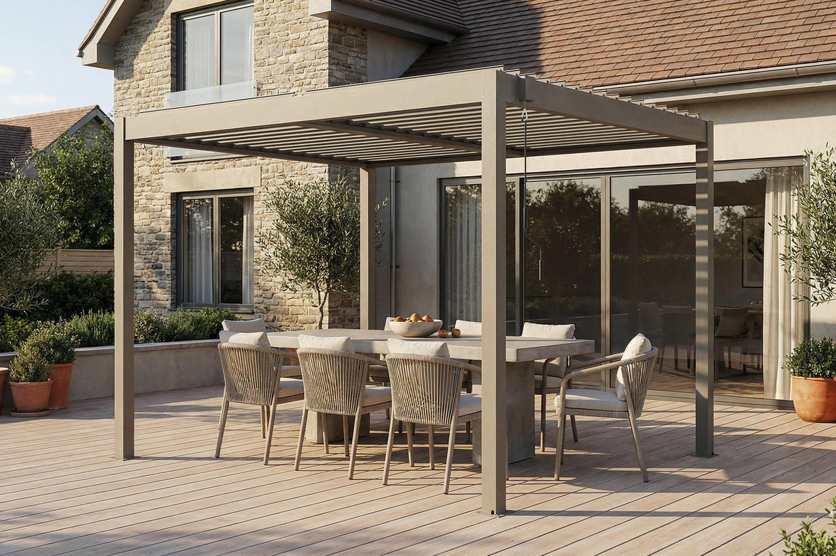 PERGOLA bioklimatisch freistehend Piana taupe 3x2,5m Aluminium - Taupe, Metall (304/218/255cm) - Cazeboo