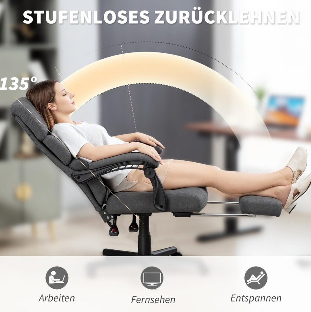BÜROSTUHL in Dunkelgrau 56x68,5x115 cm mit verstellbarer Rückenlehne und Fußstütze - Dunkelgrau, Metall (68.5/115/56cm) - IVMEU