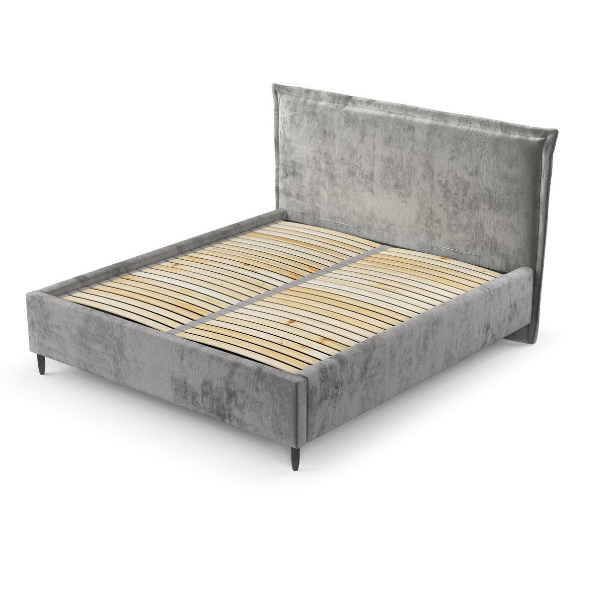 POLSTERBETT Cape Cod Grau 120/200 cm im Chenille-Stoff - Schwarz/Naturfarben, Holz/Holzwerkstoff (120/200cm) - Maison de Reve