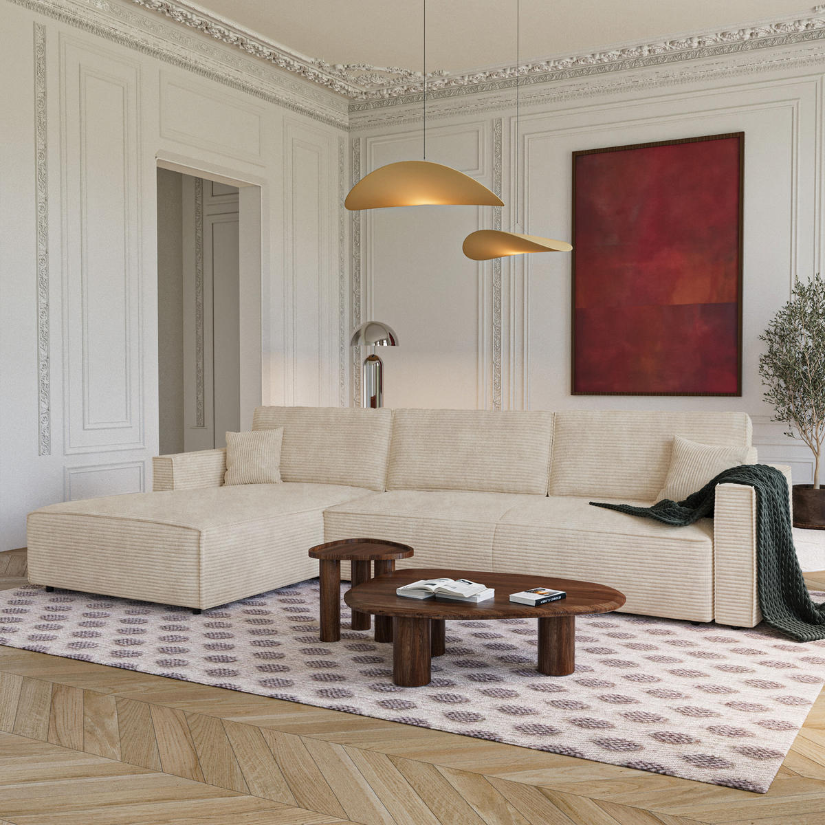 LINKSECK-SCHLAFSOFA mit Stauraum Cord Beige 297cm - Beige, Textil (297/167cm) - Premium Interiors