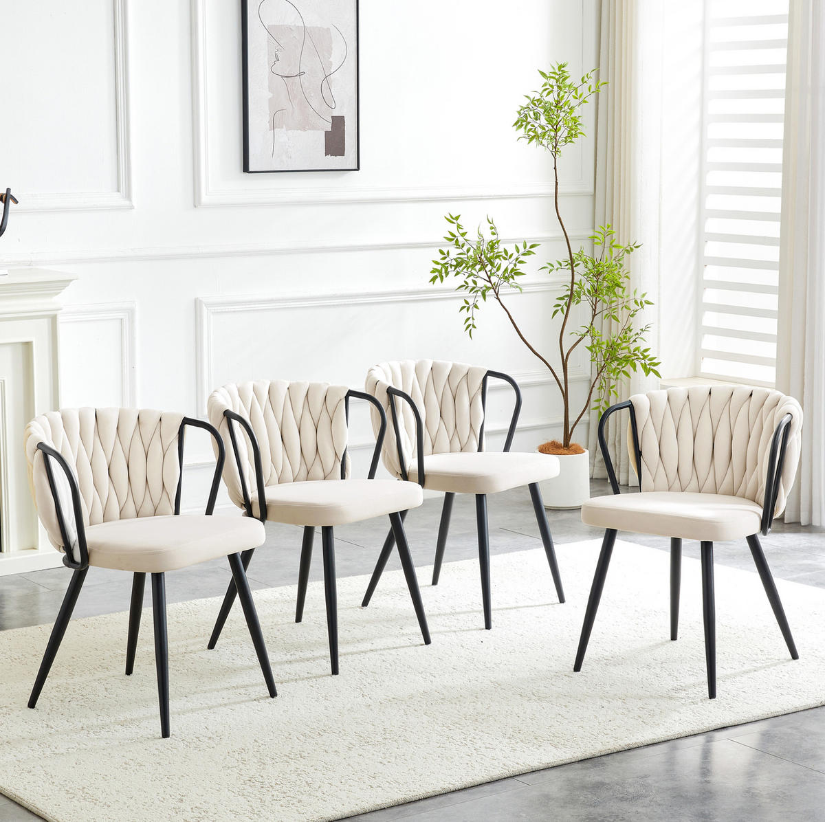 ESSZIMMERSTUHL mit Samtbezug Beige-Schwarz 43 x 58 x 76 cm - Beige, Metall (58/76/43cm) - Meubliv
