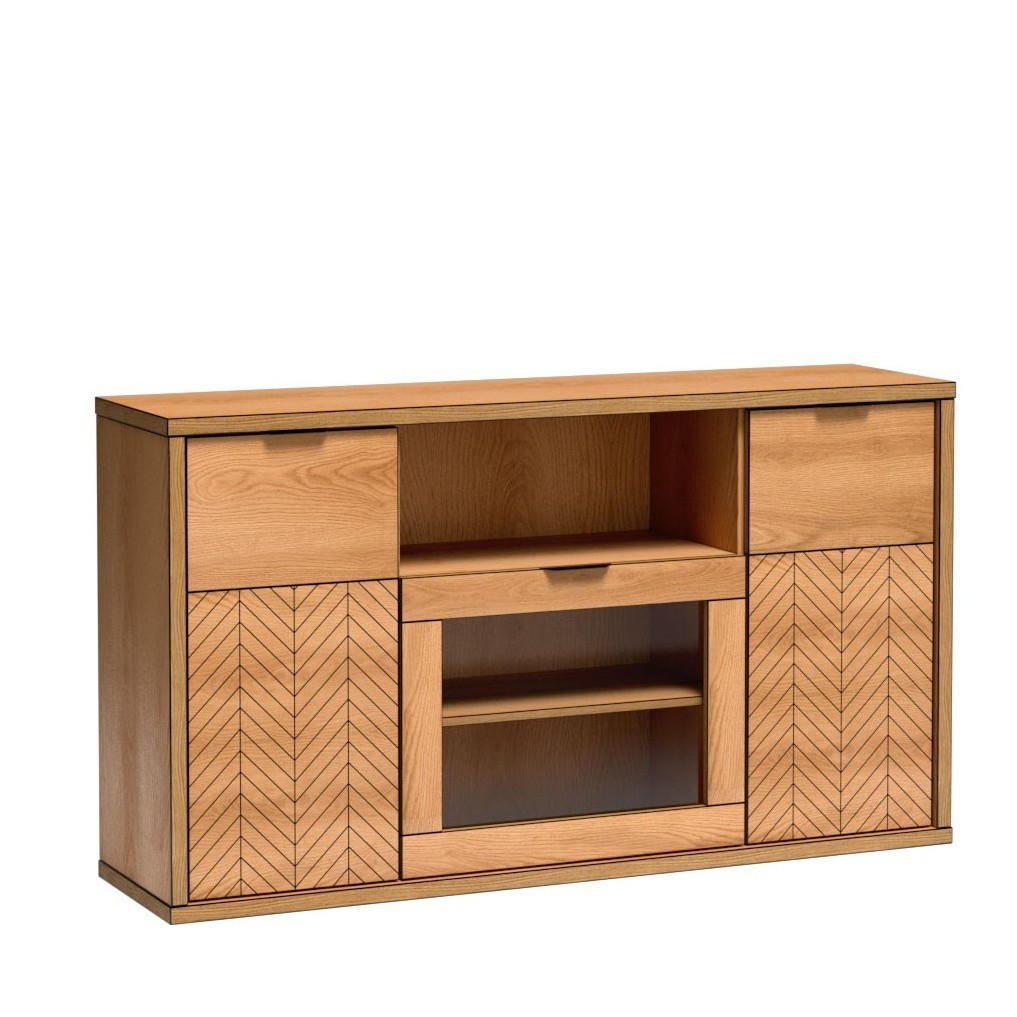 KOMMODE CARINI 158/90/40,6cm mit Schubladen 3 Türen Eichefarben - Eichefarben, Holzwerkstoff (158/90/40.6cm) - MASSENO