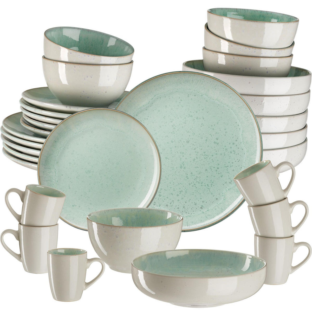 KOMBISERVICE Mare, ineinander stapelbar, Mint - Mintgrün, Keramik (26.5/2.5/26.5cm) - tectake