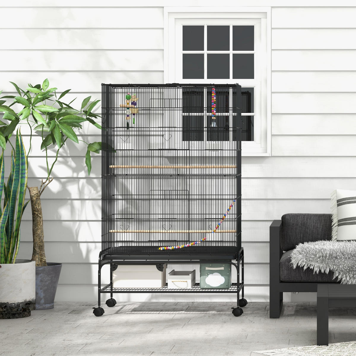 VOGELKÄFIG DE-10609 Schwarz - Schwarz, Metall (58/160/97cm) - ComfortXL