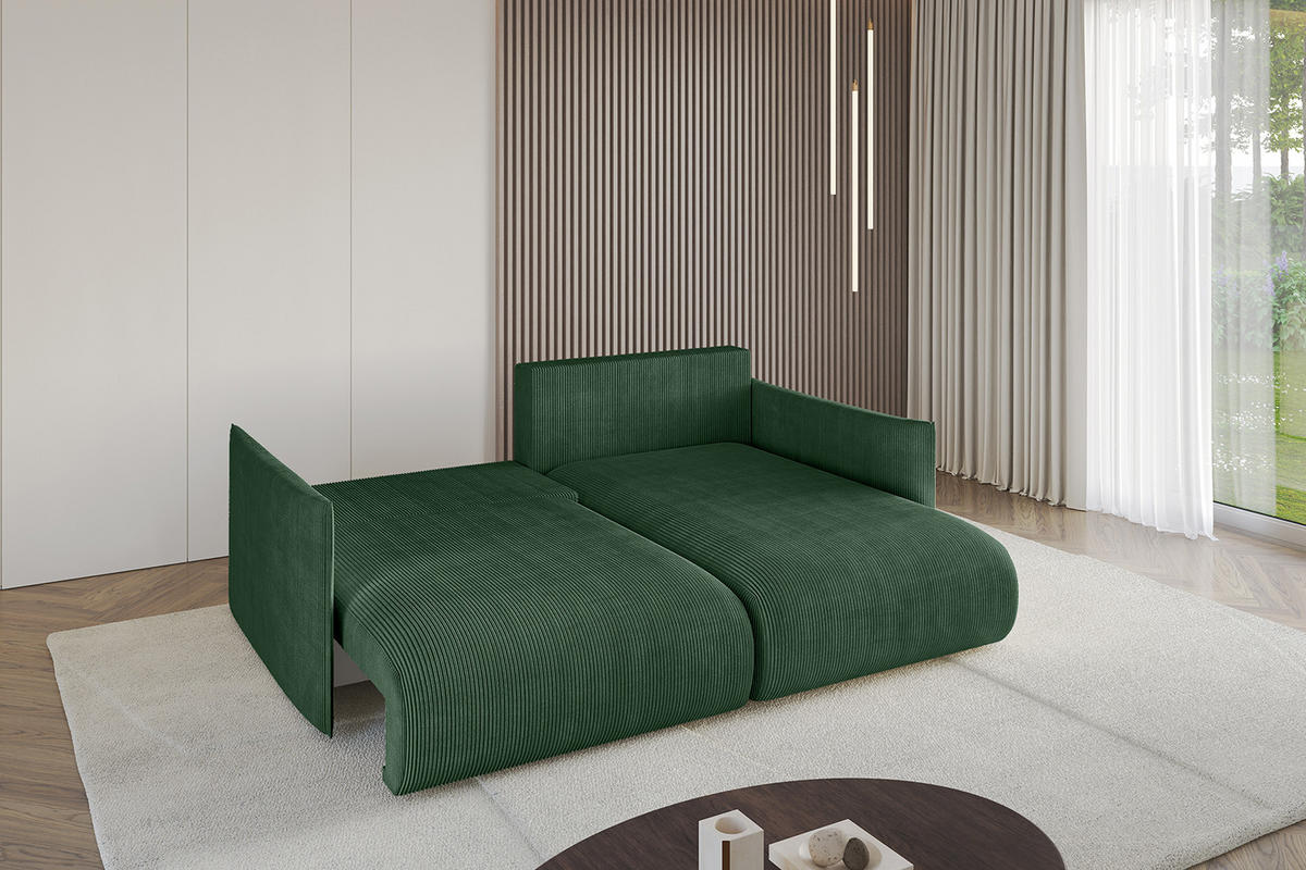 ECKSOFA Ottomane rechts ONESK-L 216x177x72 Grün Cord - Grün, Holzwerkstoff/Kunststoff (177/216cm) - ALTDECOR