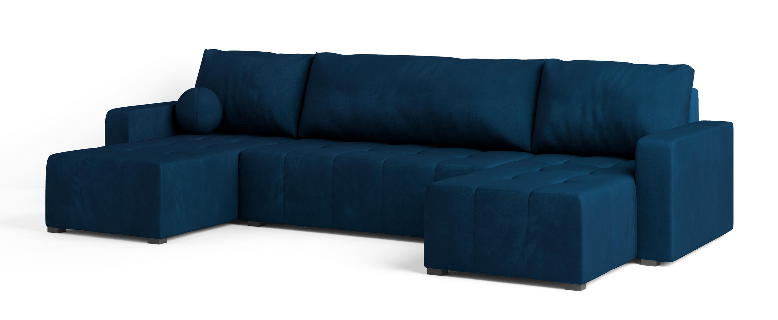 WOHNLANDSCHAFT TOLARI Blau Plüsch-Stoff mit Schlaffunktion - Blau, Holz (295/85/140cm) - MASSENO
