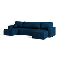 WOHNLANDSCHAFT TOLARI Blau Plüsch-Stoff mit Schlaffunktion - Blau, Holz (295/85/140cm) - MASSENO