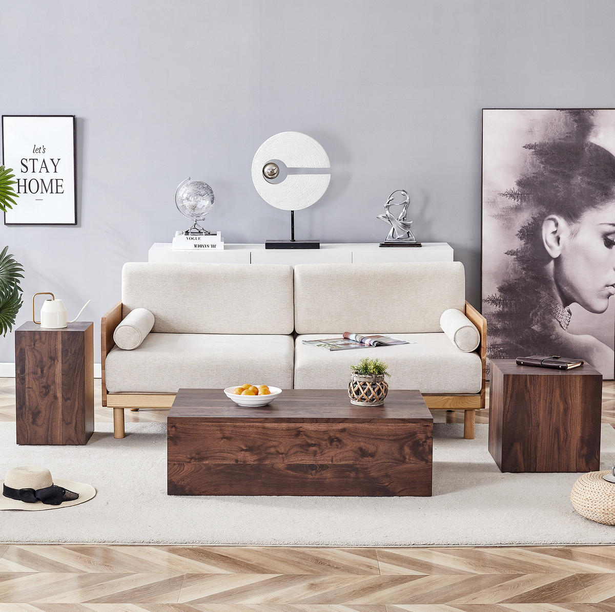COUCHTISCH aus MDF 90x50x30 cm in Walnuss mit rutschfesten Füßen - Walnussfarben, Holzwerkstoff (90/50/30cm) - Modfu