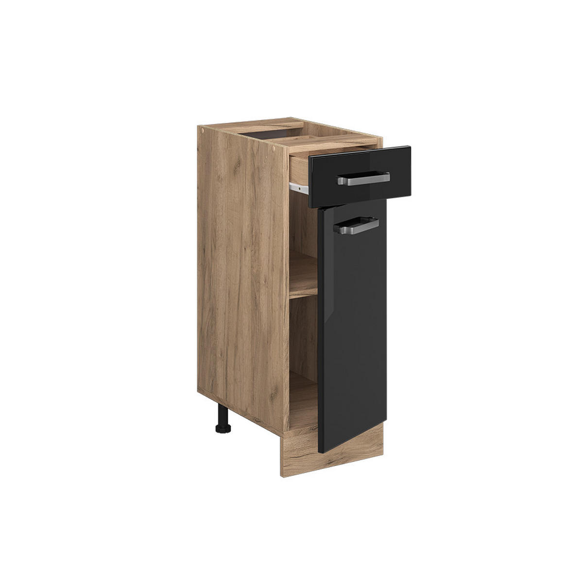 KÜCHENUNTERSCHRANK R-Line Schwarz Hochglanz 30 cm, AP Eiche - Schwarz Hochglanz/Eiche Wotan, Holzwerkstoff (30/81.6/60cm) - Vicco