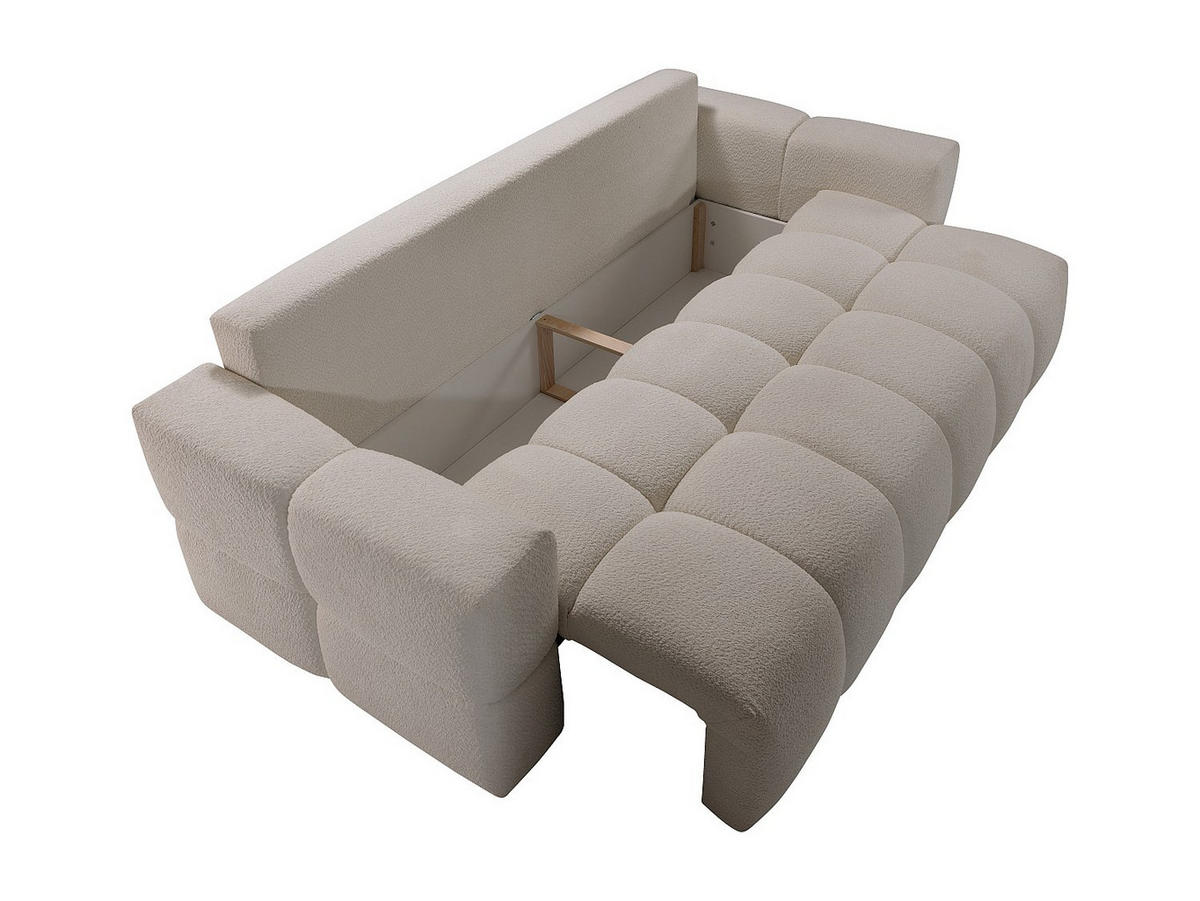 SOFA 3-Sitzer mit Schlaffunktion - Bouclé - Stoff - Cremefarben - ISSORO II - Beige, Textil (252/107/107cm) - Vente-Unique