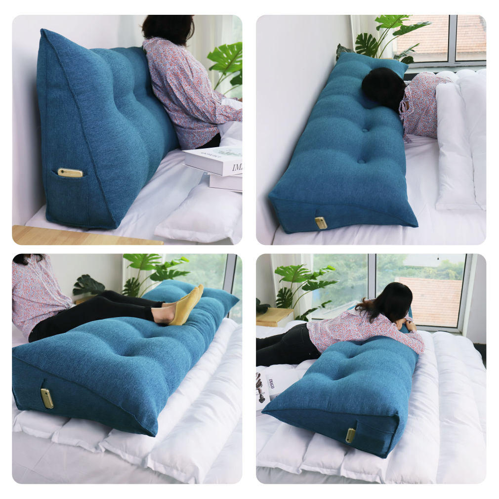 RÜCKENKISSEN für Bett Leinenlook Blau 120 cm - Blau, Textil (50/120cm) - Vercart