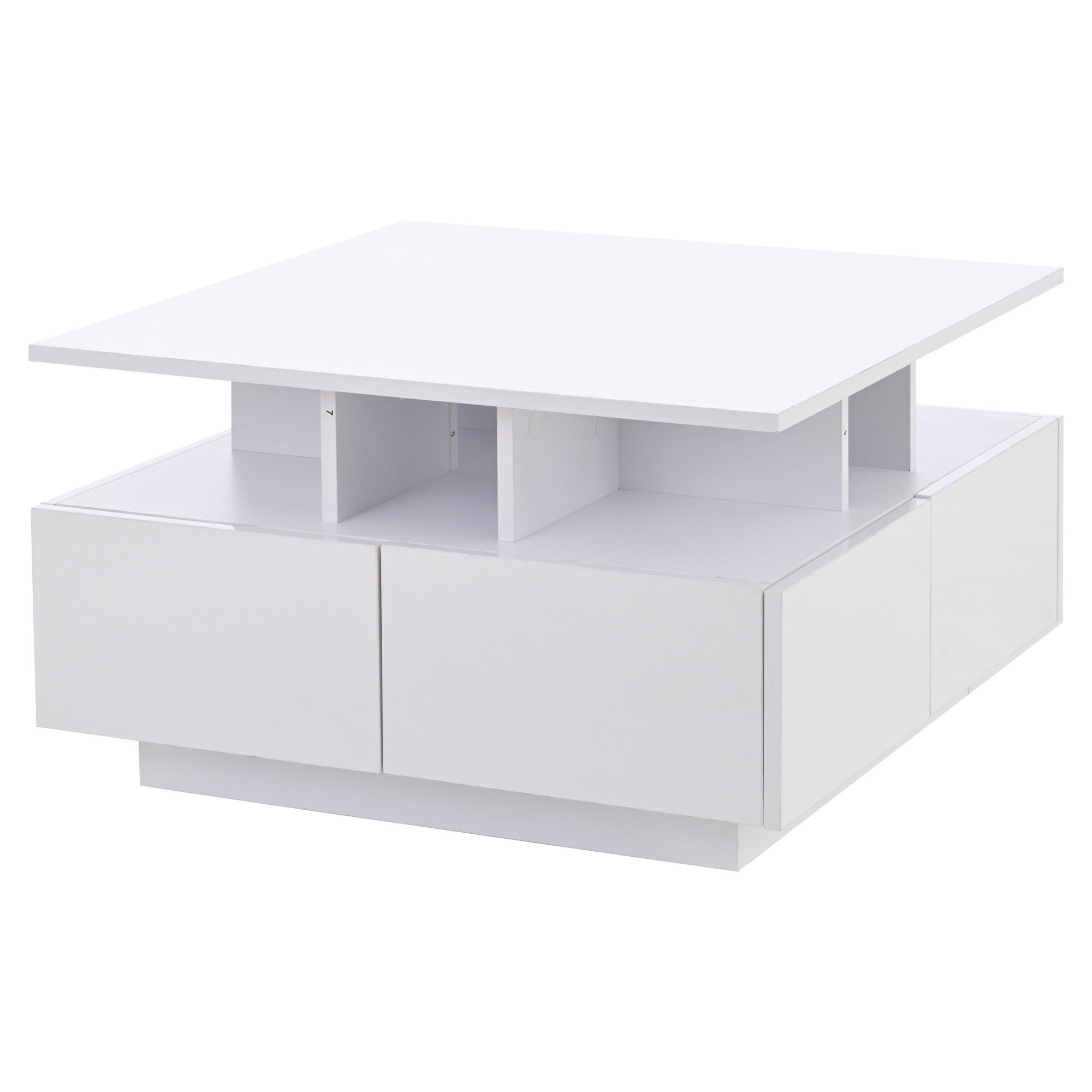COUCHTISCH Weiß 70/70/40 cm mit LED-Beleuchtung - Weiß, Holzwerkstoff (70/70/40cm) - PANGIVO