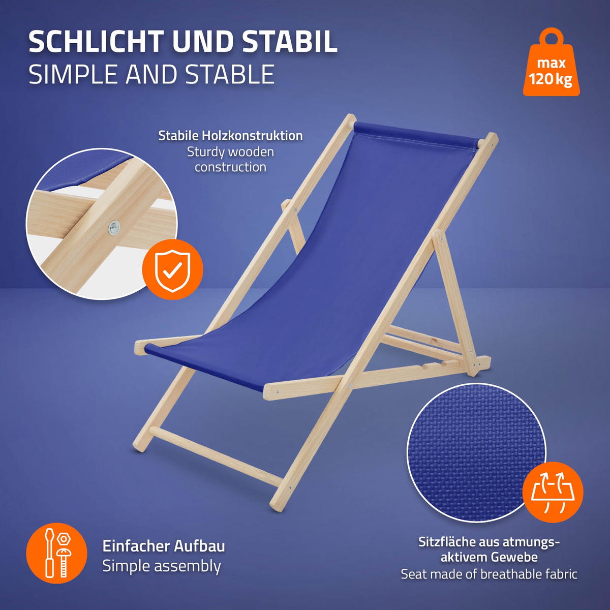 LIEGESTUHL Dunkelblau - Blau, Holz (57.5/83/100cm) - ECD-Germany