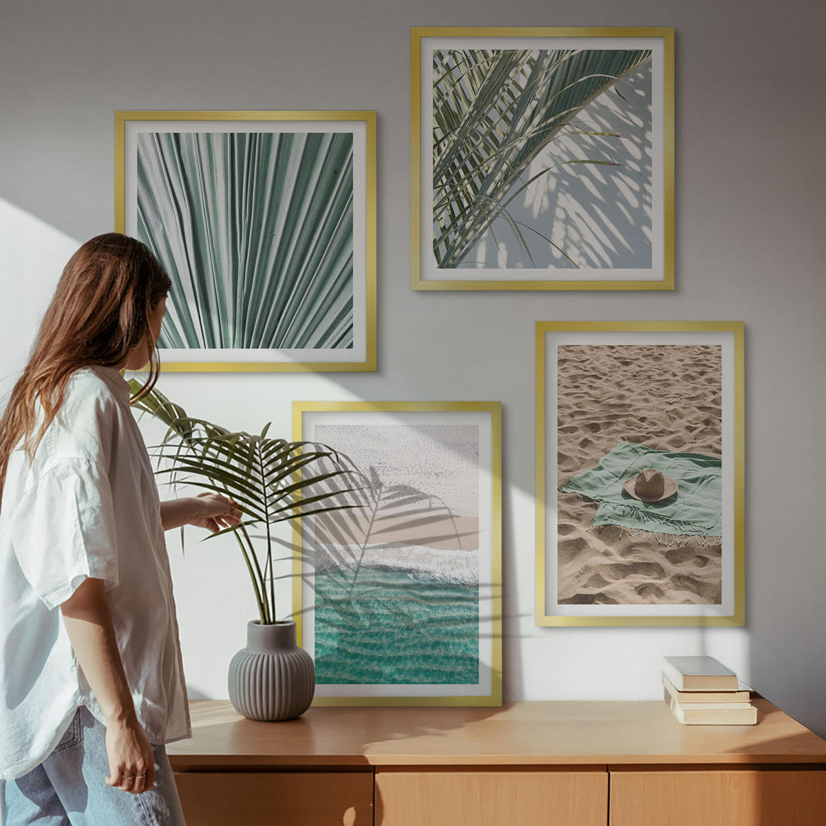 BILDER SET 4er Set - 50x50 cm & 40x60 cm Goldrahmen - Urlaubsblick Strand Meer - Goldfarben, Kunststoff (50/50cm) - TULUP