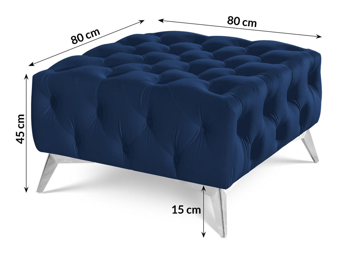 HOCKER Chesterfield Whitby Marineblau Samt mit silbernen Füßen - Blau/Silberfarben, Holz/Textil (80/45/80cm) - S-Style Möbel