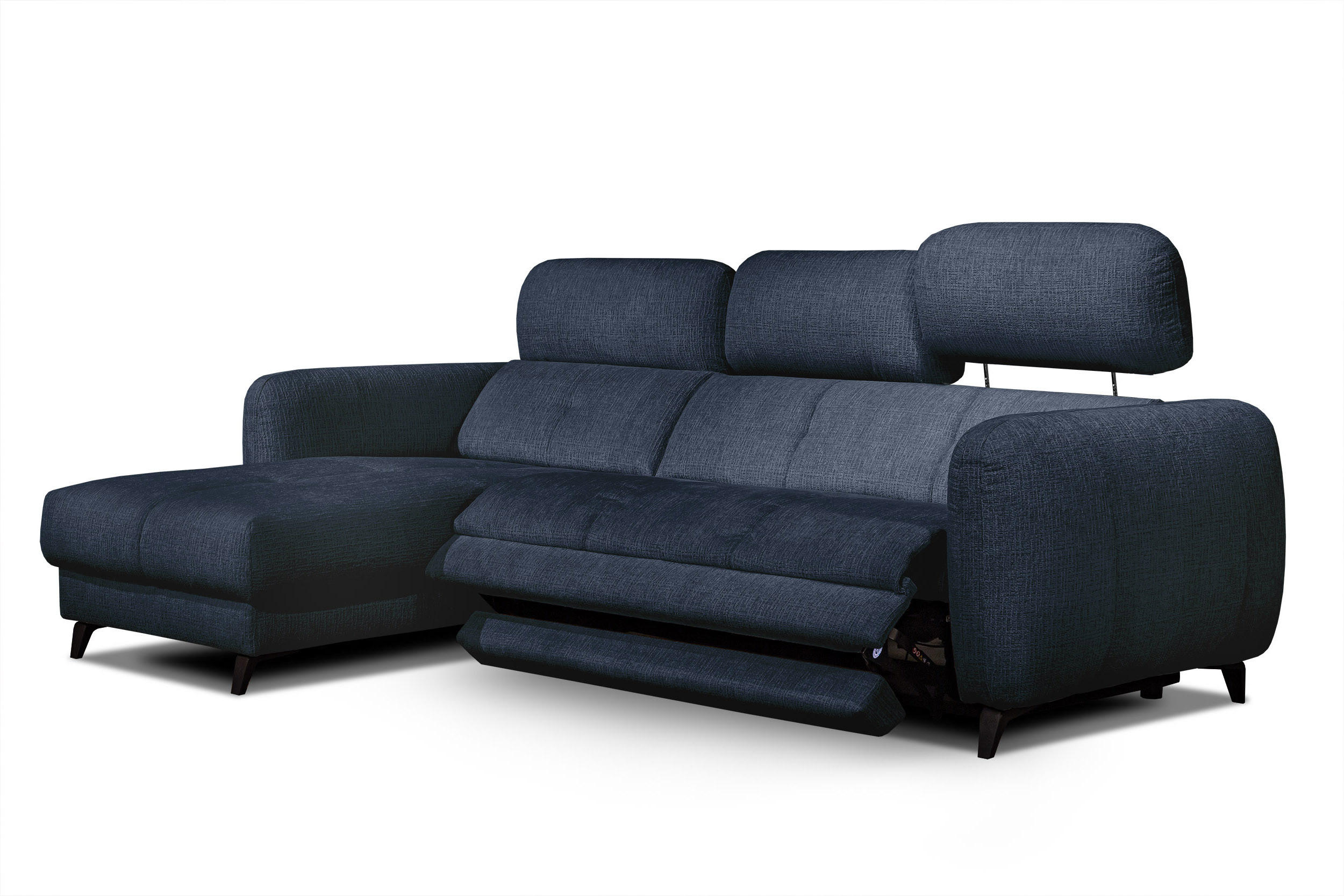 ECKSOFA SVEN 3-Sitzer, 1 Relax XL, verstellbare Kopfstützen, navy blue - Schwarz/Dunkelblau, Holzwerkstoff/Textil (256/163cm) - Courtois Laville