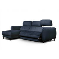 ECKSOFA SVEN 3-Sitzer, 1 Relax XL, verstellbare Kopfstützen, navy blue - Schwarz/Dunkelblau, Holzwerkstoff/Textil (256/163cm) - Courtois Laville