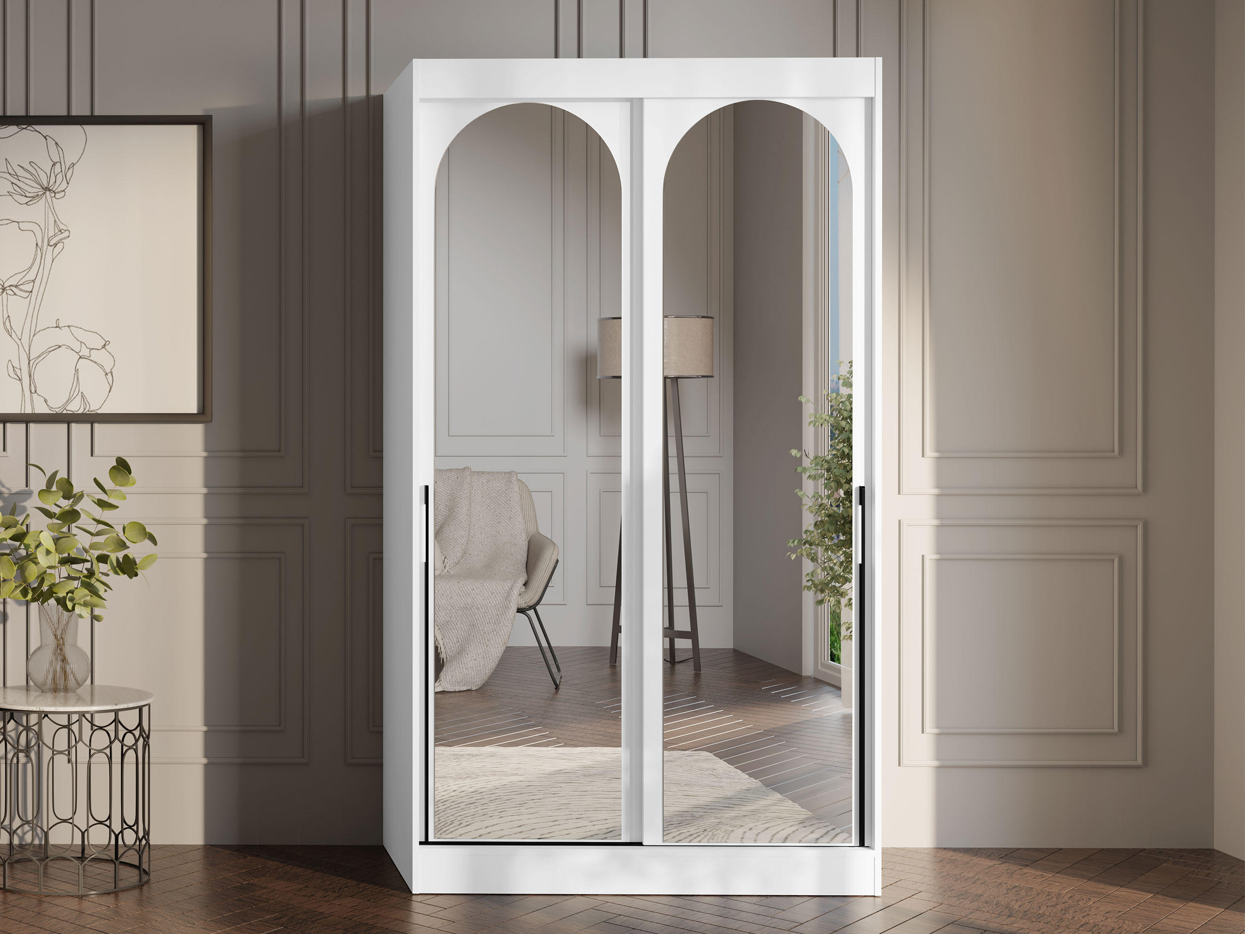 SCHIEBETÜRENSCHRANK Modin 120 - Schwarz/Weiß, Holzwerkstoff/Kunststoff (120/216/65cm) - MIRJAN24
