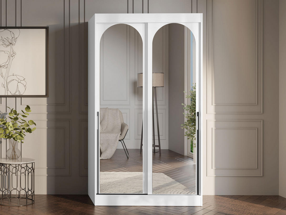 SCHIEBETÜRENSCHRANK Modin 120 - Schwarz/Weiß, Holzwerkstoff/Kunststoff (120/216/65cm) - MIRJAN24