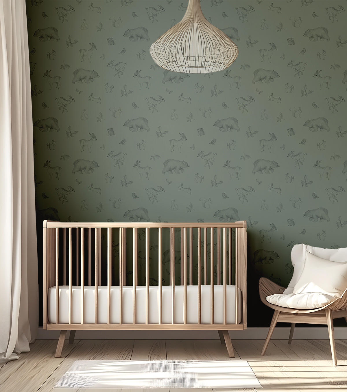 VLIESTAPETE Natural, Waldtiere 50 cm x 10 m dunkelgrün - Dunkelgrün, Papier (1000/50cm) - Lilipinso