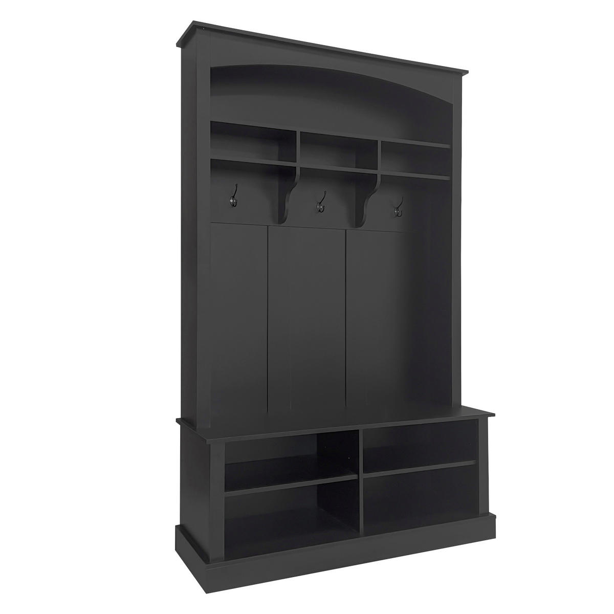 GARDEROBEN-SET in Schwarz 3-in-1 Lösung mit Schuhbank & verstellbaren Ablagen - Schwarz, Holzwerkstoff (120/190/40cm) - Urban Meuble
