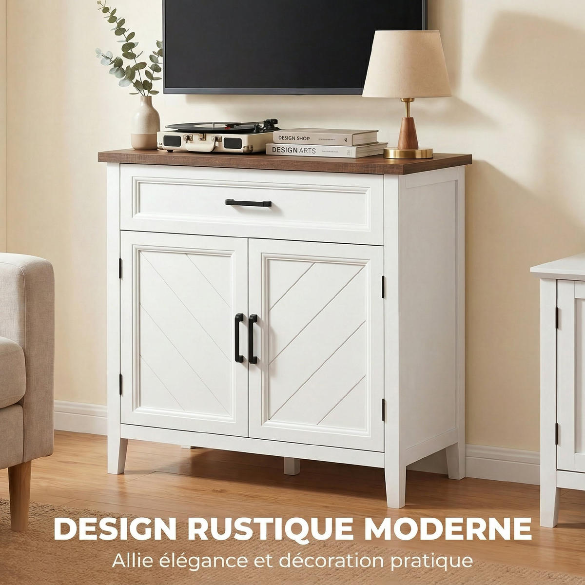 SIDEBOARD Weiß/Holzfarben, 2 Türen, 76/35/80 cm - Weiß, Holz (76/80/35cm) - PANGIVO