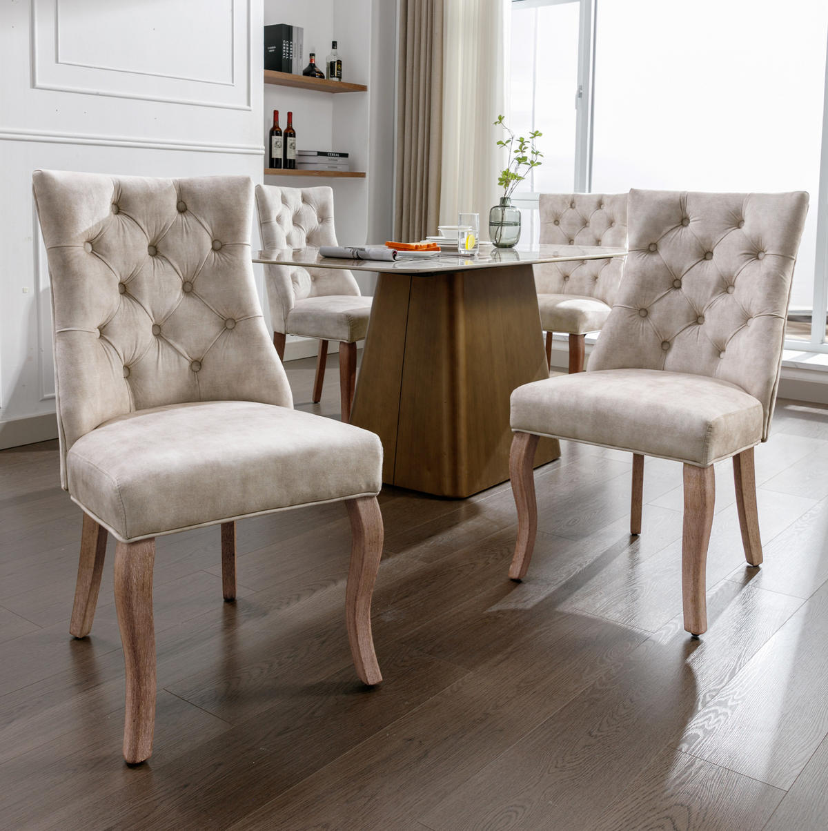 ESSZIMMERSTUHL 4er-Set Samt mit Knopfsteppung ca. 51 cm hellbeige - Beige, Holz (51/97/51.2cm) - Meubliv