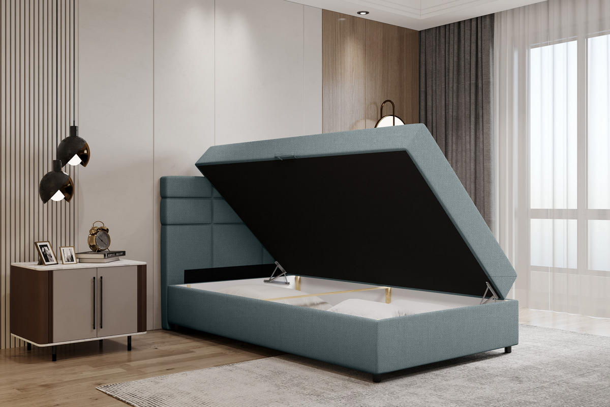 BOXBETT Reve 120 x 200 cm mit Bettkasten und Lattenrost ohne matratze - hellblau - Hellblau, Holz (120/206cm) - Panda Möbel