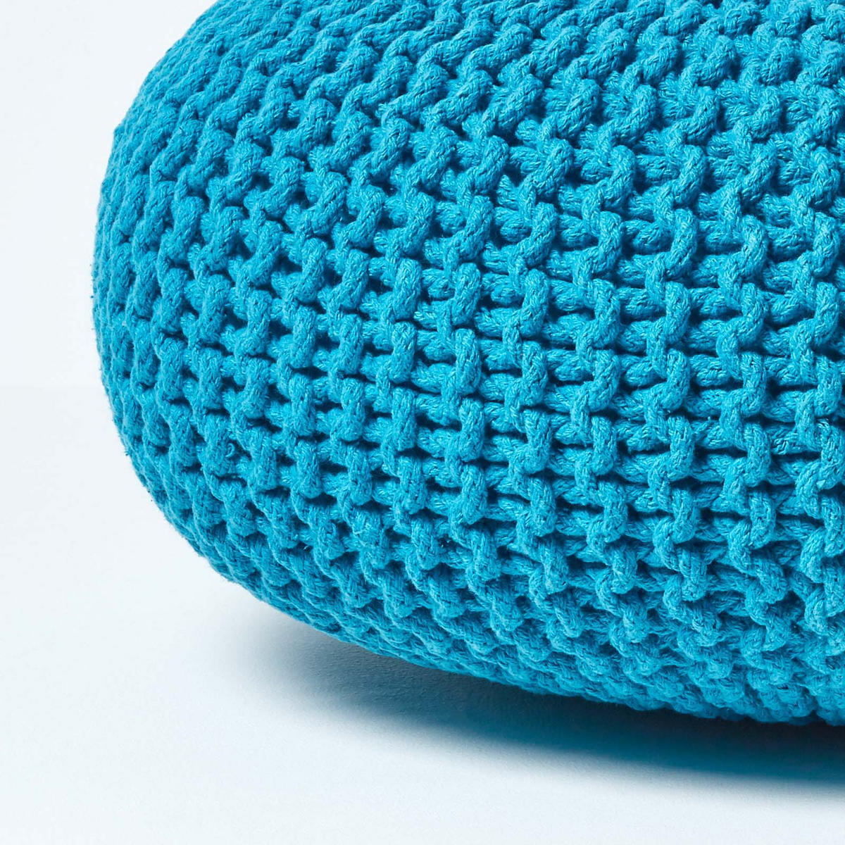 STRICK-POUF türkis, Bodenkissen rund 70/70/23 cm - Türkis, Textil (70/23/70cm) - Homescapes