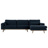 ECKSOFA mit Longchair - Eichefarben/Dunkelblau, Eichenholz/Textil (281/153cm) - home24