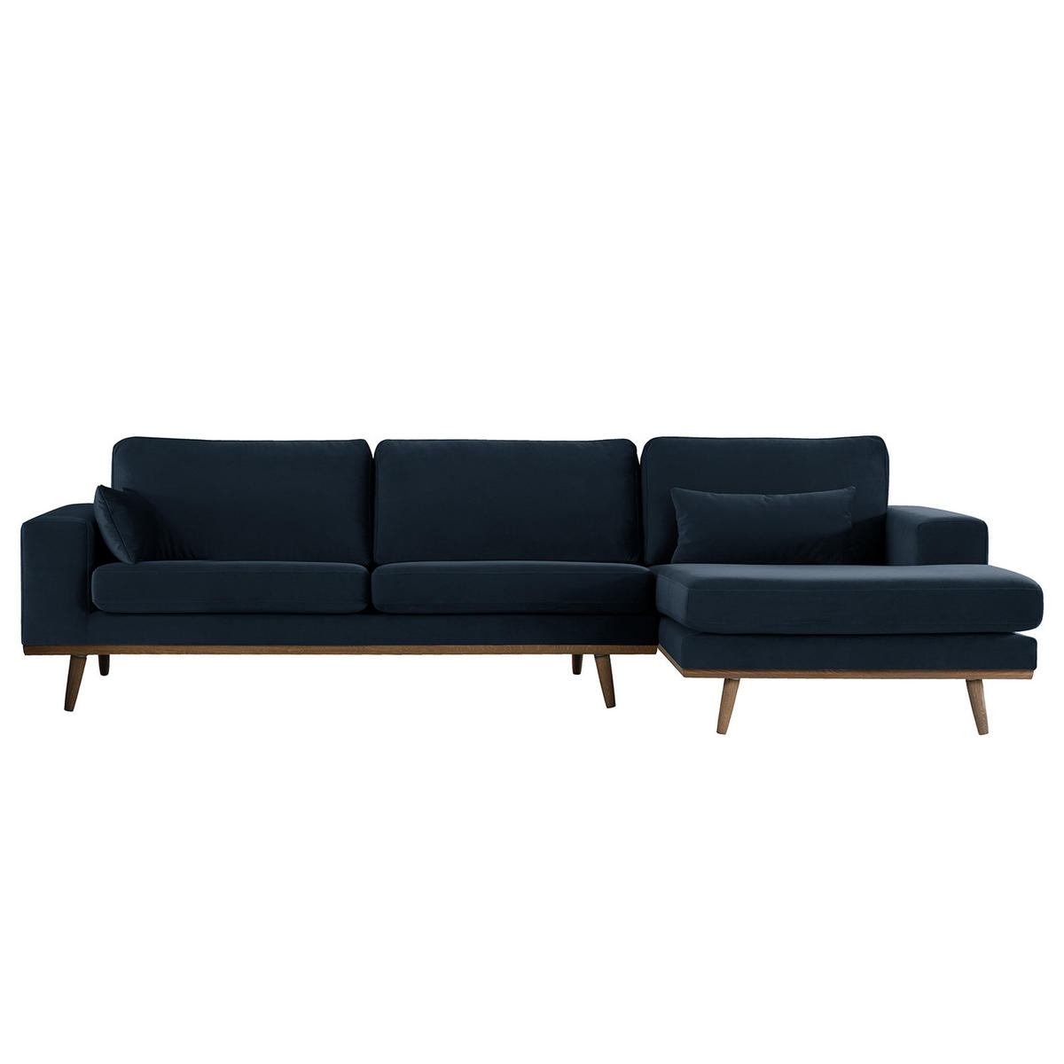 ECKSOFA mit Longchair - Eichefarben/Dunkelblau, Eichenholz/Textil (281/153cm) - home24
